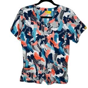 WonderWink Scrub Top S Pockets V Neck Soft Short Sleeve